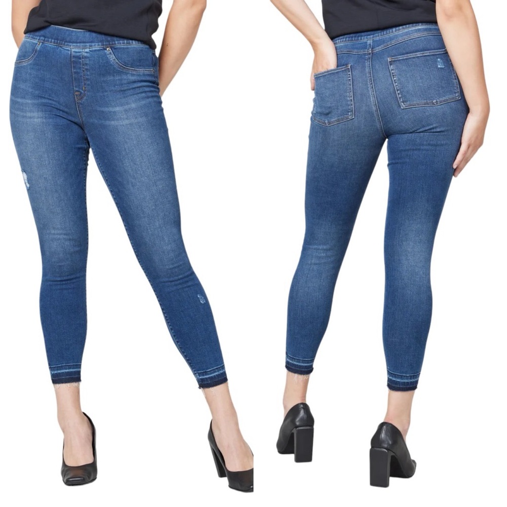 Spanx Ankle Skinny Jeans Medium Wash Blue S Distressed Stretch Pullon Casual